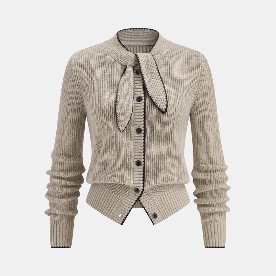 New Commense Knit Wool Blend Cardigan With Bow Tie Medium